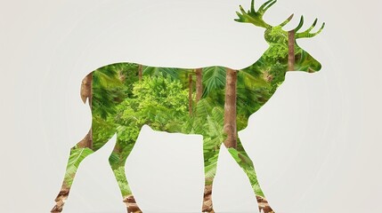 Obraz premium Deer and dense forest double exposure, showcasing harmony between animals and woodland.