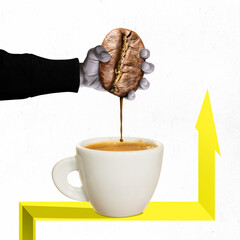 Start your day with a cup of coffee. Art collage.