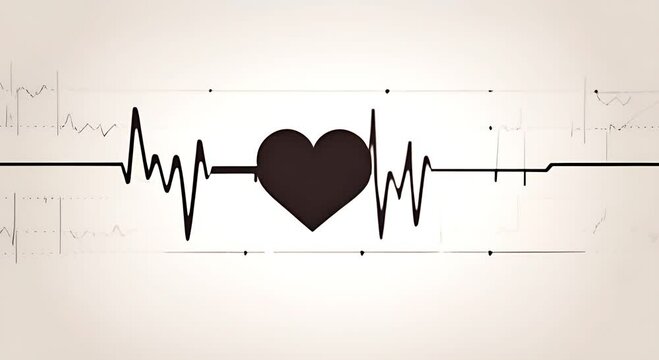 Black heart with a pulsating ECG  heart beat line symbolizes the importance of cardio monitoring and heart healt. Medical video background, heart care concept.  Black heart and hearbeat line animation