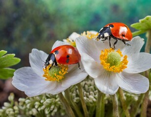 Marienkäfer auf Windröschen