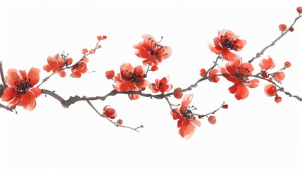 Beautiful Red Flowers on a Branch, Generative AI