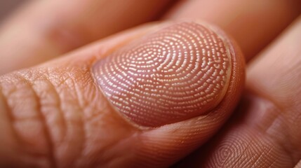 Fototapeta premium A close-up of a hand holding a key card with a fingerprint for biometric security, isolated on a white background. 