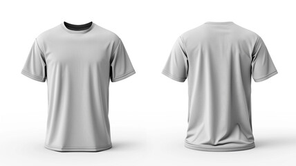 Naklejka premium front and back view of blank grey t shirt for design presentation mockup or print advertising isolated white background.