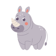 Childrens cute animal. Rhinoceros isolated on white background. Savanna animals