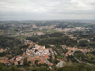 Obraz premium View Of Sintra With National Palace From Above