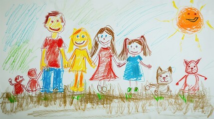 Children's drawing of a happy family