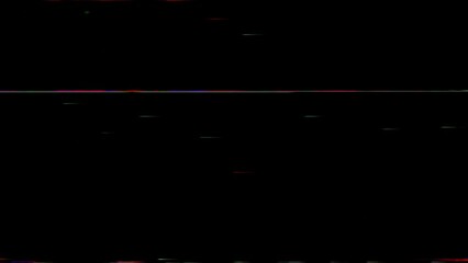 A dynamic glitch effect with flickering lines and data corruption on a black background.