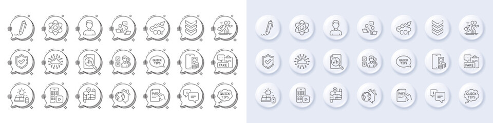 Phone pay, Headshot and Map line icons. White pin 3d buttons, chat bubbles icons. Pack of Hold document, Work home, Fake document icon. Signature, Co2, Teamwork pictogram. Vector