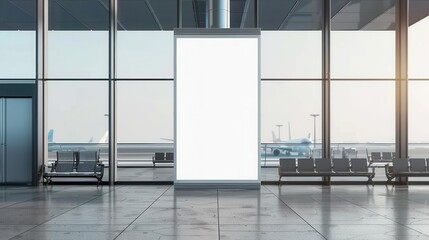 blank vertical billboard mockup at airport with copy space for advertisement or media content commercial marketing concept digital 3d illustration