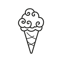Ice cream cone. Ice cream cloud. Coloring. Black and white vector illustration.