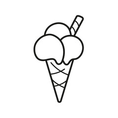 Ice cream cone. Ice cream with a waffle stick. Coloring. Black and white vector illustration.