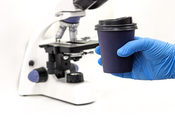 A takeaway coffee in the science and research laboratory