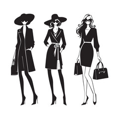 Stylish Silhouette Fashion Vector Illustrations Set.