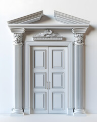 Classic framed white door isolated on white background