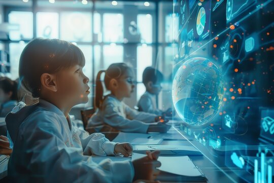 Children Learning With Advanced Technology In Classroom Setting - Powered by Adobe