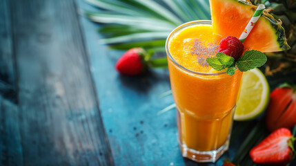 Fototapeta premium A freshly squeezed tropical smoothie, summer, smoothie, hd, refreshing with copy space