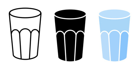 Faceted glass icon. Water glass symbol. Blue drink glass illustration.