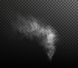 Vector isolated smoke PNG. White smoke texture on a transparent black background. Special effect of steam, smoke, fog, clouds.	
