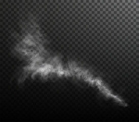 Vector isolated smoke PNG. White smoke texture on a transparent black background. Special effect of steam, smoke, fog, clouds.	
