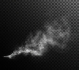 Vector isolated smoke PNG. White smoke texture on a transparent black background. Special effect of steam, smoke, fog, clouds.	
