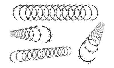 Barbed wire fence border chain with thorns and spikes vector illustration isolated on white background.