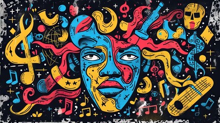 Fototapeta premium The image is a colorful drawing of a person's face