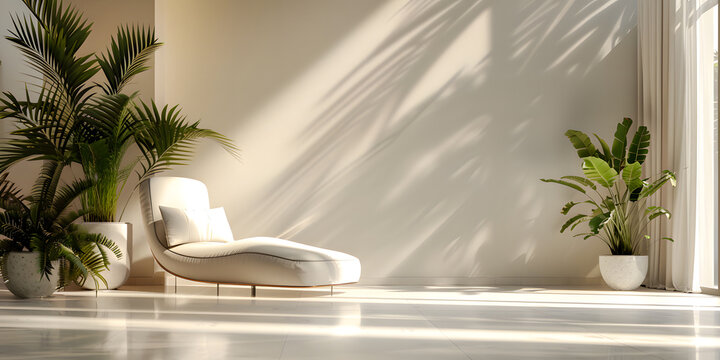 Recamara. de un hotel de lujo elegante y minimalista ocn un sillon blanco viendo al mar 