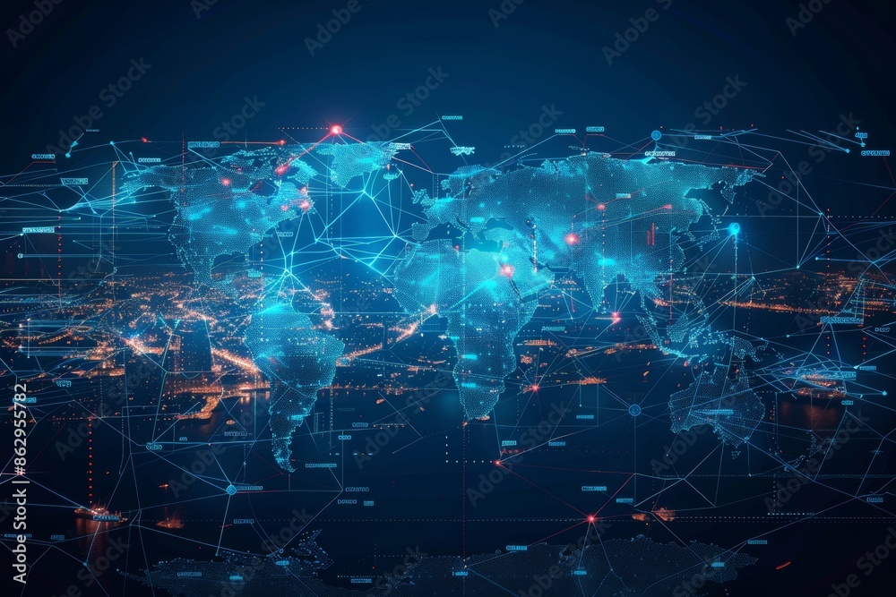Poster global logistic network with fast shipping concept using ai on world map background