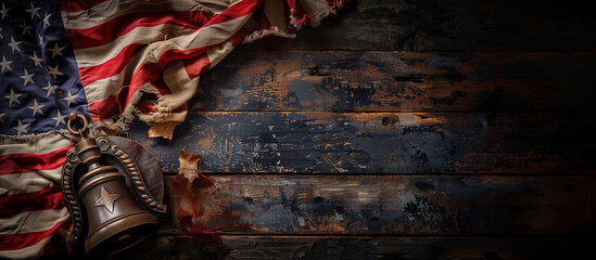Liberty Bell with an American flag backdrop, symbolizing freedom and independence, Liberty Bell, American flag, 4th of July, patriotic, banner, heritage