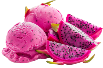 Dragon Fruit Ice Cream with Dragon Fruit Slices isolated on transparent background