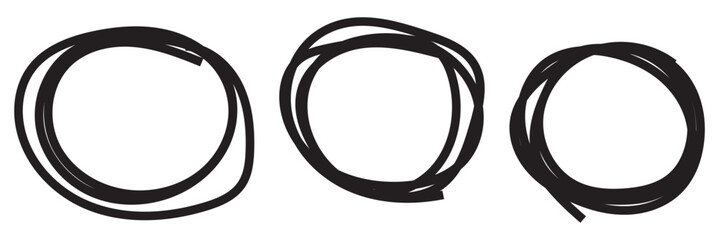 Highlight circle frames. For message note mark design element. Set hand drawn pencil or marker round circles line sketch set. Circular scribble doodle oval. Vector illustration. Transparent background