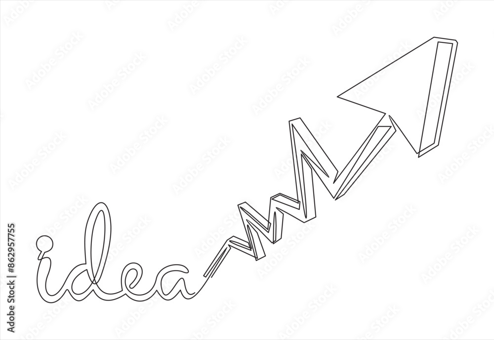 Wall mural one continuous single line of thinking idea in front of market business growth graphic.