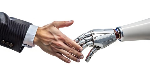 Robot and human hand touching their index finger,  Concept about tech innovation, machine learning progress and partnership with artificial intelligence