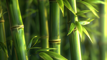 Obraz premium Close-up macro shot of a bamboo shoot with 3D visualization in vibrant green, showcasing fine details and natural beauty.
