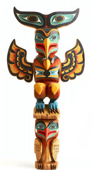 Native American wooden totem isolated on white background
