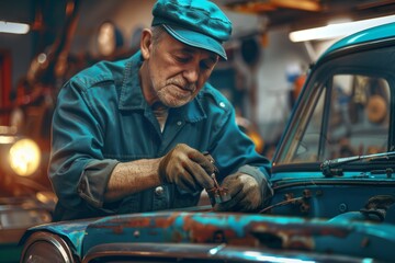 Skilled car mechanic in top notch auto repair service, displaying professionalism and expertise