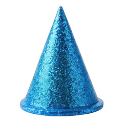 Fototapeta premium Blue glitter party hat isolated on transparent background