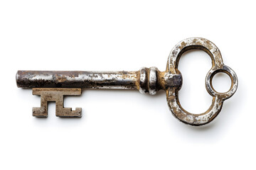 Old vintage key isolated on white background