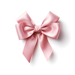 Pink silky bow and ribbon isolated on white background