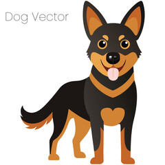 Happy dog face isolated on white background. Smiling puppy sticker. Purebred little dog cartoon character. Funny mascot template. Hand drawing brown pet. Doggy tongue emotional portrait