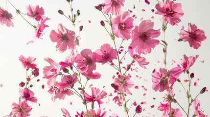 Pink Flower Shower on White Background