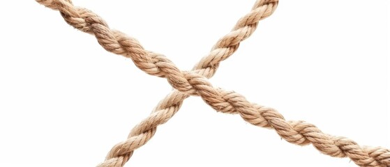 Two Pieces of Twisted Rope Crossed on a White Background