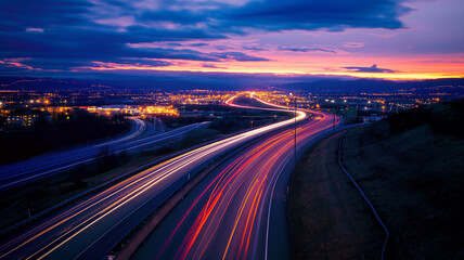 Traffic on highway at night, A long exposure photo of a highway at night