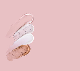 Assortment of smears of cream or lotion