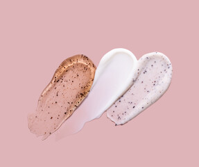 Assortment of smears of cream or lotion