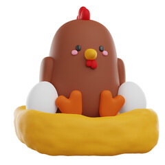 Hen sitting on the nest and hatching eggs 3D render icon