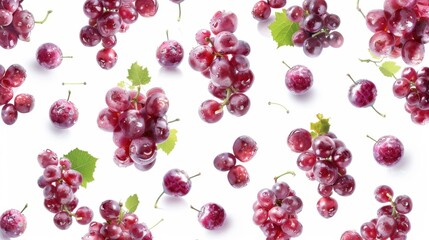 Red Grapes Falling On White Background