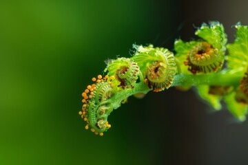 Fern Spores: Showcase the tiny spores produced by ferns for reproduction. 