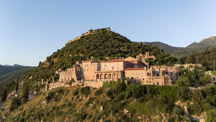 Ruins of old town in Mystras, Greece - archaeology background