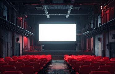 Obraz premium Empty Cinema Theater With Red Seats and Large Screen